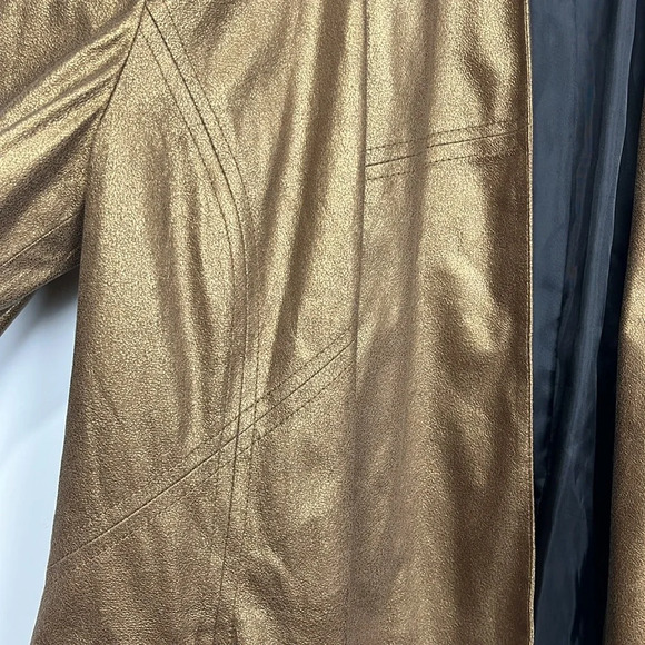 Style & Co Womens Jacket Gold S Open Front Zip Pockets Lined Shoulder Pads Chic - Picture 3 of 13